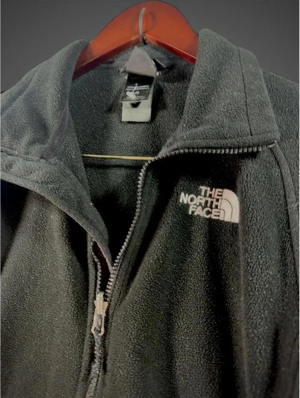 The North Face Men's Black and Gray Fleece Jacket, Good Condition, Outdoor Style